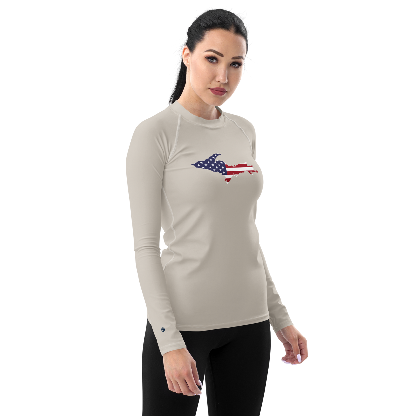 Michigan Upper Peninsula Rash Guard (w/ UP USA Flag) | Women's - Canvas Color