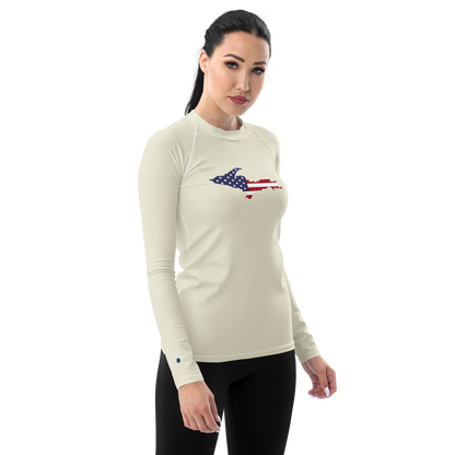 Michigan Upper Peninsula Rash Guard (w/ UP USA Flag) | Women's - Ivory White