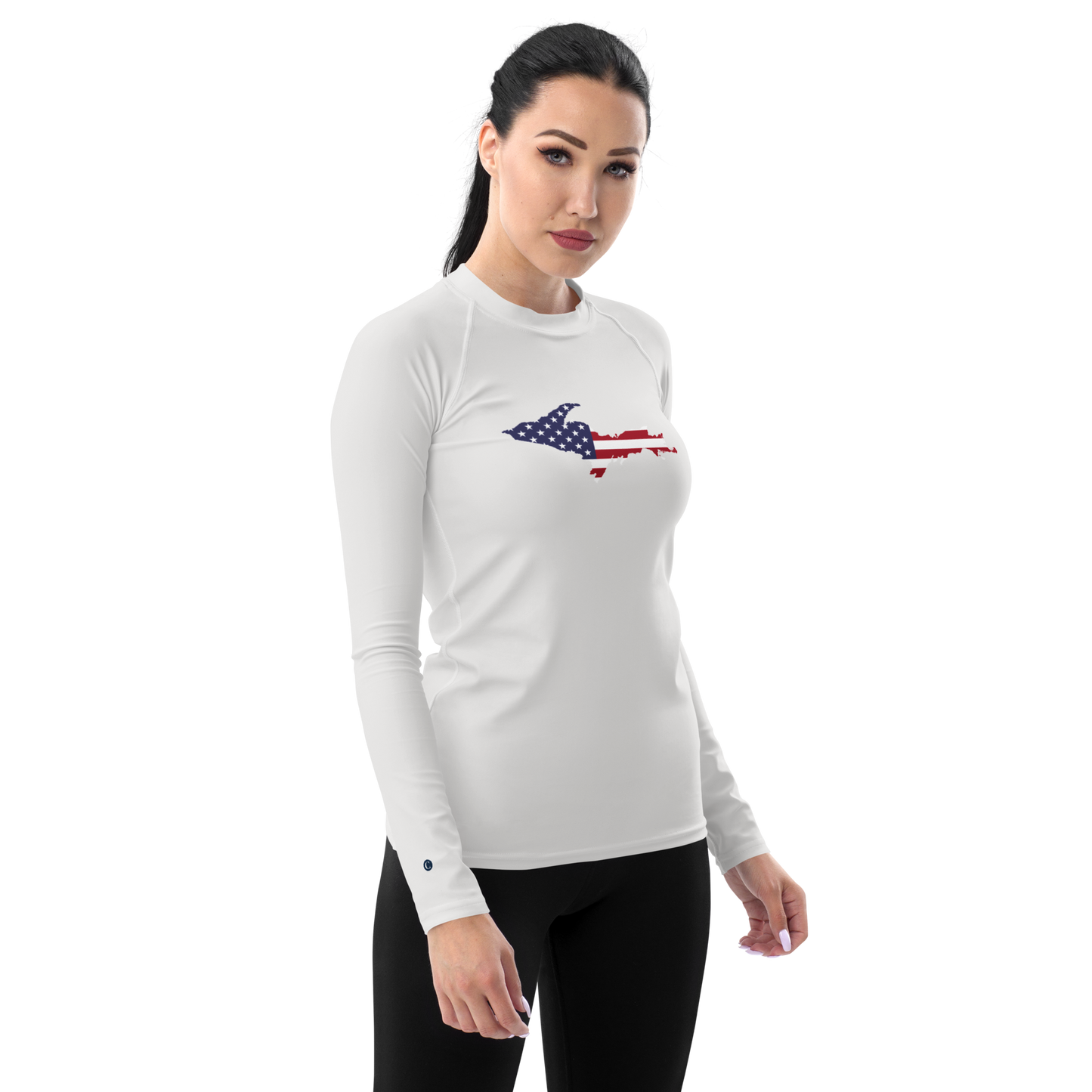 Michigan Upper Peninsula Rash Guard (w/ UP USA Flag) | Women's - Birch Bark White