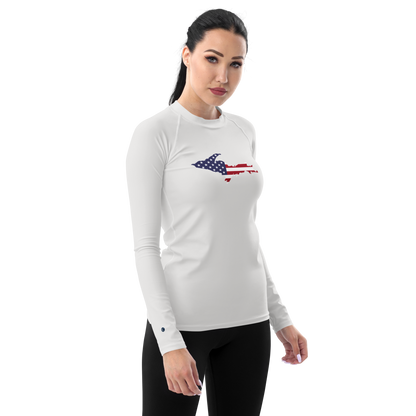 Michigan Upper Peninsula Rash Guard (w/ UP USA Flag) | Women's - Birch Bark White