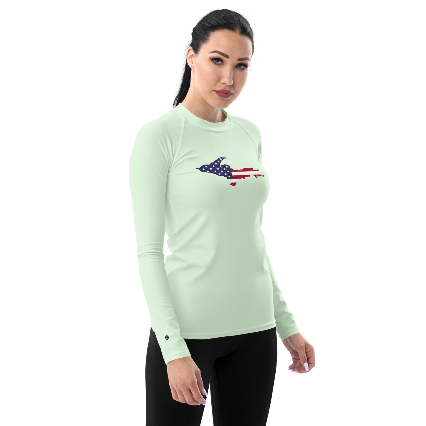 Michigan Upper Peninsula Rash Guard (w/ UP USA Flag) | Women's - Dew Green