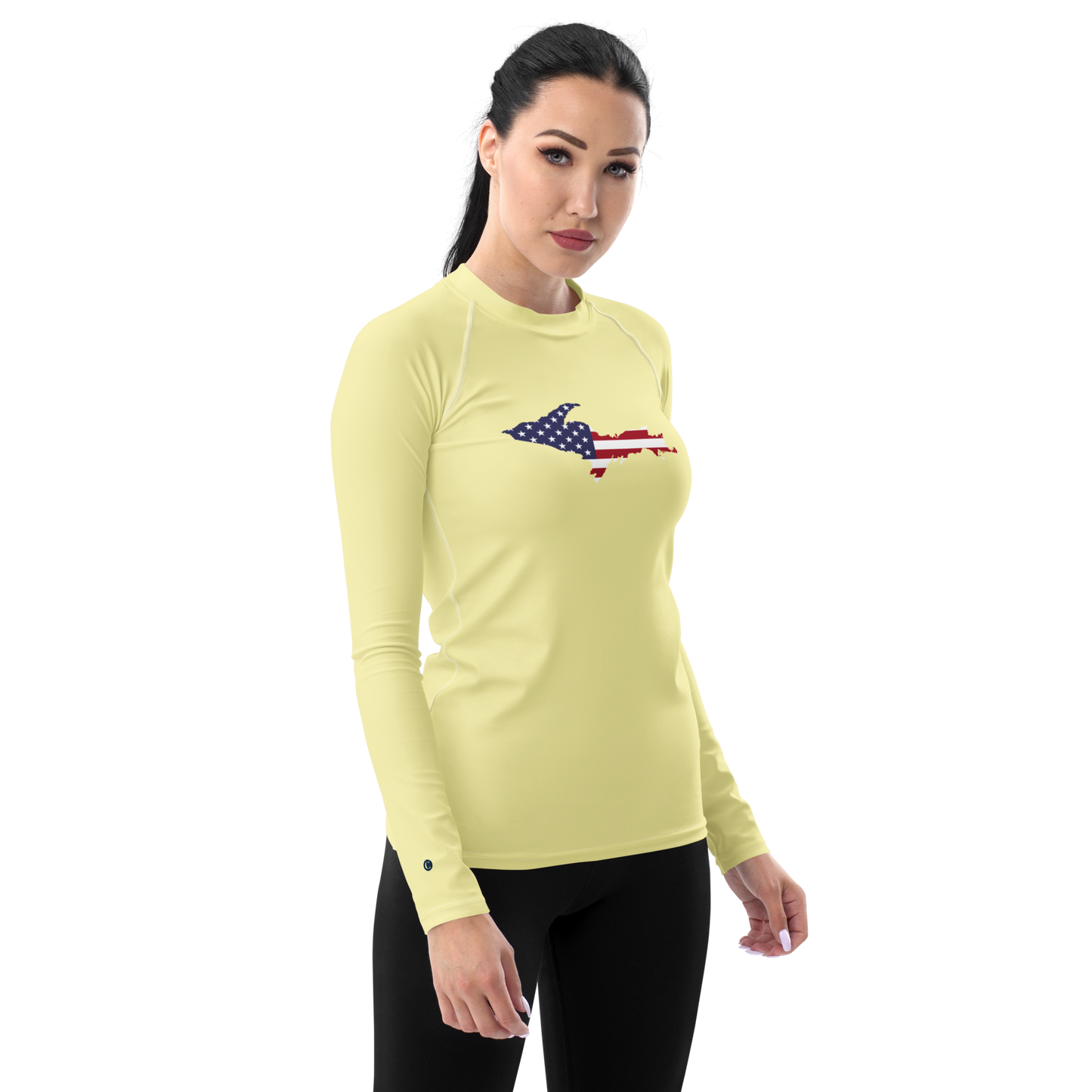 Michigan Upper Peninsula Rash Guard (w/ UP USA Flag) | Women's - Canary Yellow