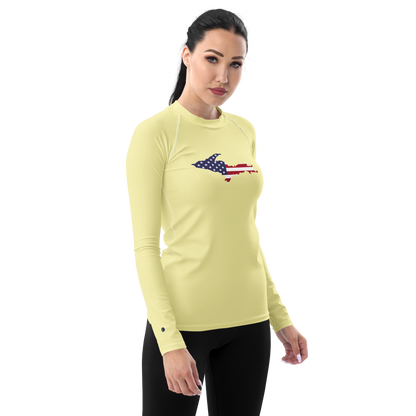 Michigan Upper Peninsula Rash Guard (w/ UP USA Flag) | Women's - Canary Yellow