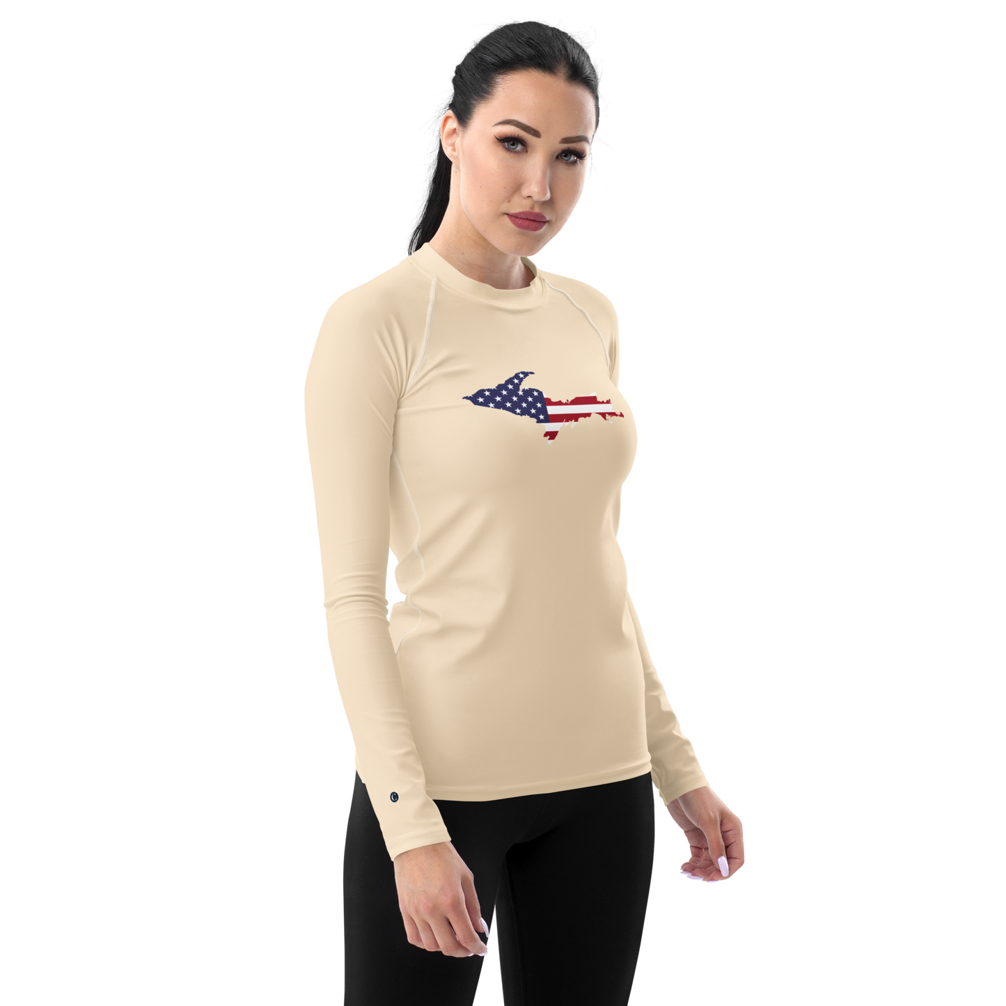 Michigan Upper Peninsula Rash Guard (w/ UP USA Flag) | Women's - Champagne White