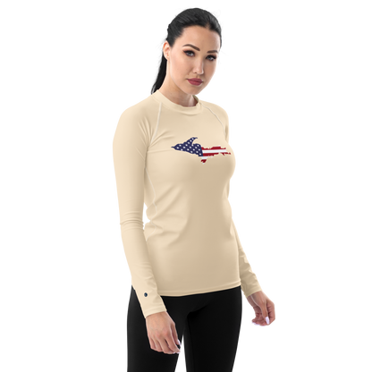 Michigan Upper Peninsula Rash Guard (w/ UP USA Flag) | Women's - Champagne White