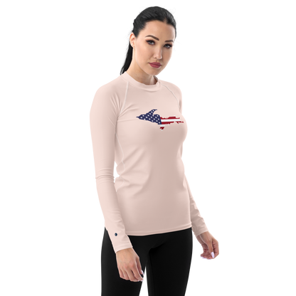 Michigan Upper Peninsula Rash Guard (w/ UP USA Flag) | Women's - Champagne Pink