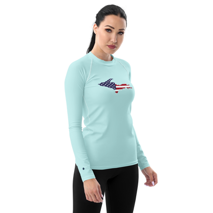 Michigan Upper Peninsula Rash Guard (w/ UP USA Flag) | Women's - Cyan