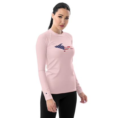 Michigan Upper Peninsula Rash Guard (w/ UP USA Flag) | Women's - Pale Pink