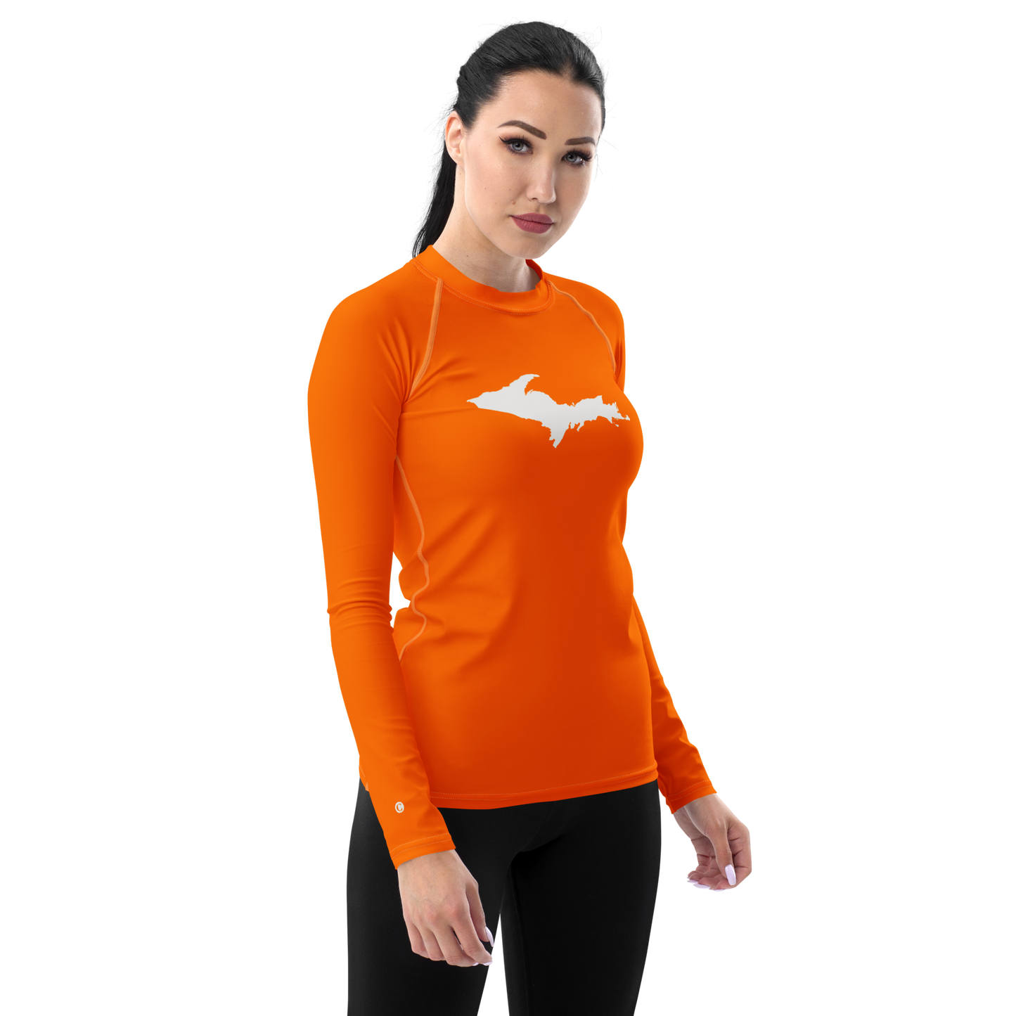 Michigan Upper Peninsula Rash Guard (w/ UP Outline) | Women's - Safety Orange