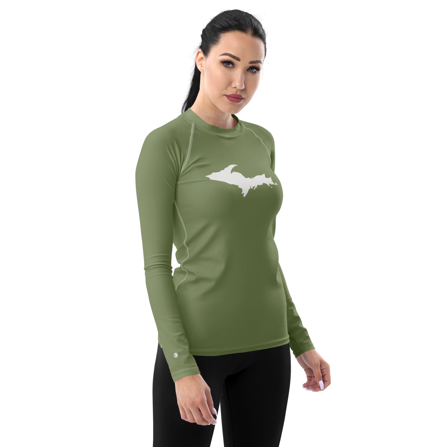 Michigan Upper Peninsula Rash Guard (w/ UP Outline) | Women's - Beachgrass Green