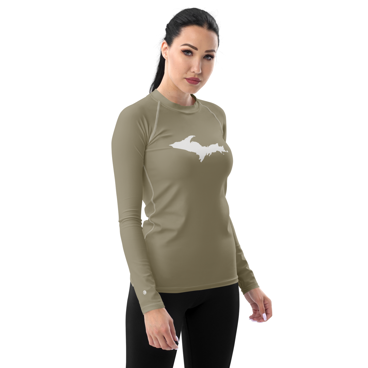 Michigan Upper Peninsula Rash Guard (w/ UP Outline) | Women's - Petoskey Stone Beige