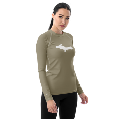 Michigan Upper Peninsula Rash Guard (w/ UP Outline) | Women's - Petoskey Stone Beige