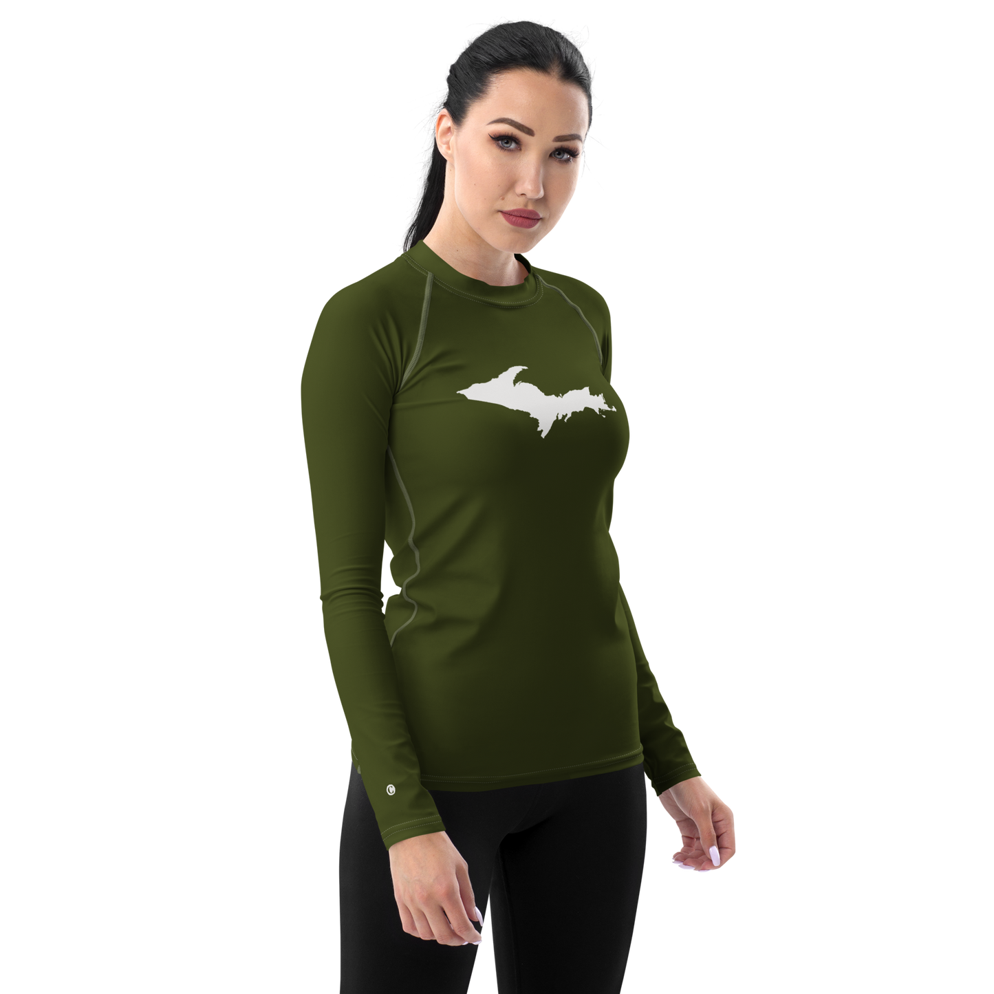 Michigan Upper Peninsula Rash Guard (w/ UP Outline) | Women's - Army Green