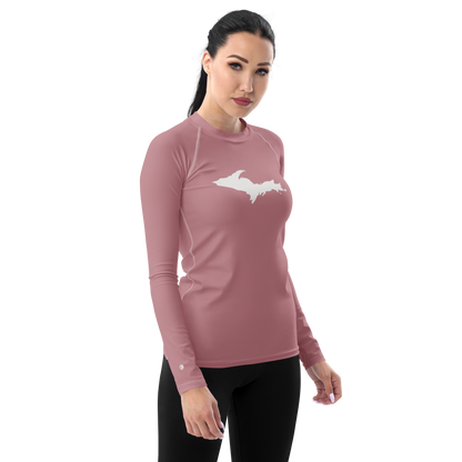 Michigan Upper Peninsula Rash Guard (w/ UP Outline) | Women's - Cherry Blossom Pink