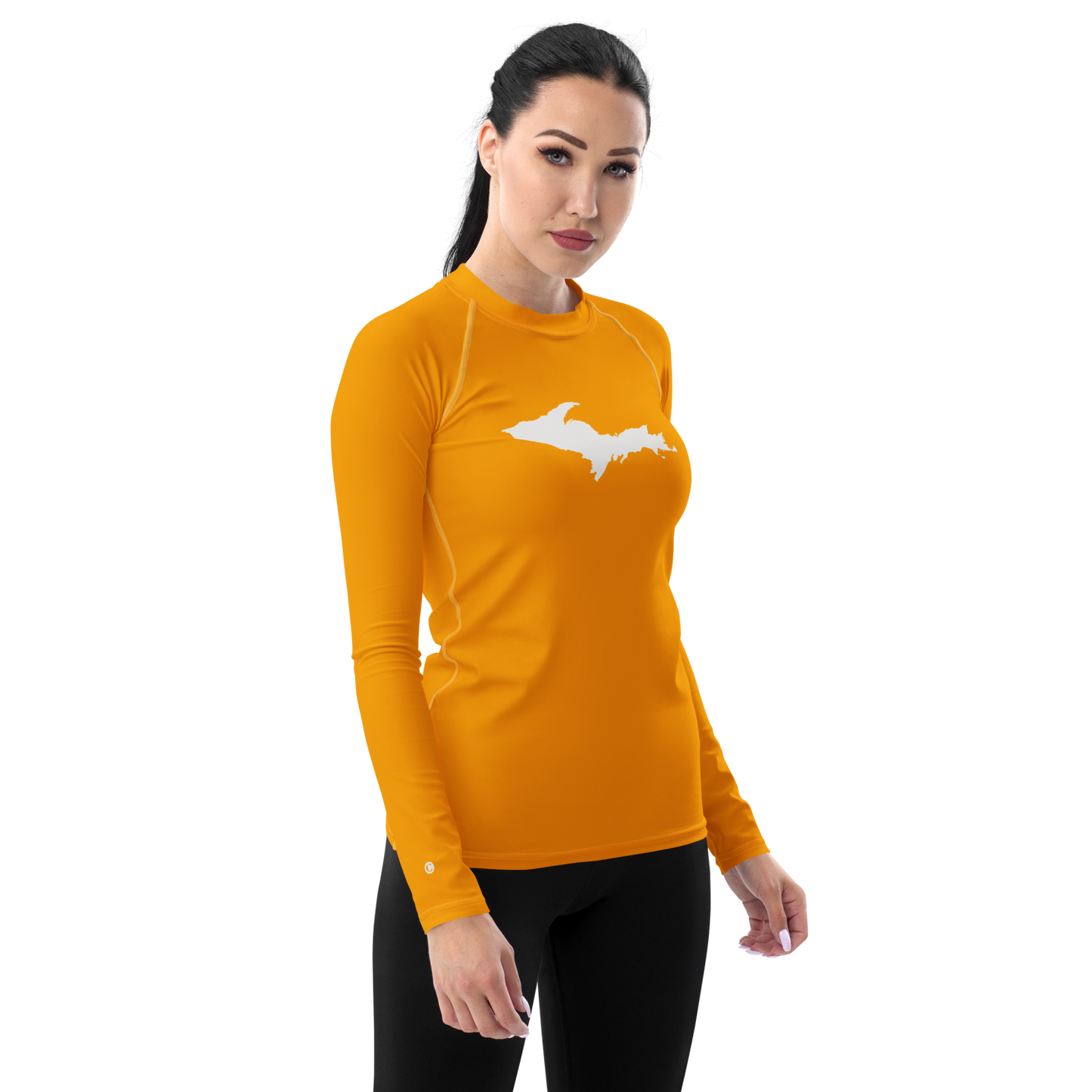 Michigan Upper Peninsula Rash Guard (w/ UP Outline) | Women's - Birch Leaf Orange