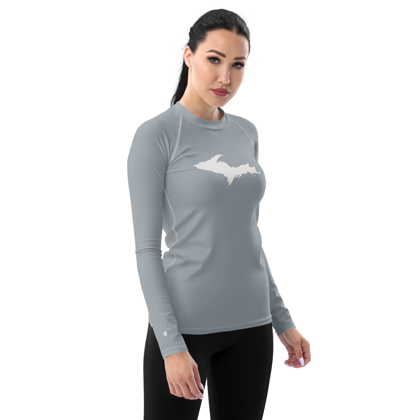 Michigan Upper Peninsula Rash Guard (w/ UP Outline) | Women's - Silver