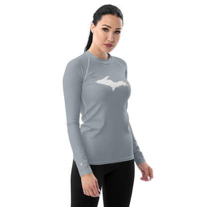 Michigan Upper Peninsula Rash Guard (w/ UP Outline) | Women's - Silver