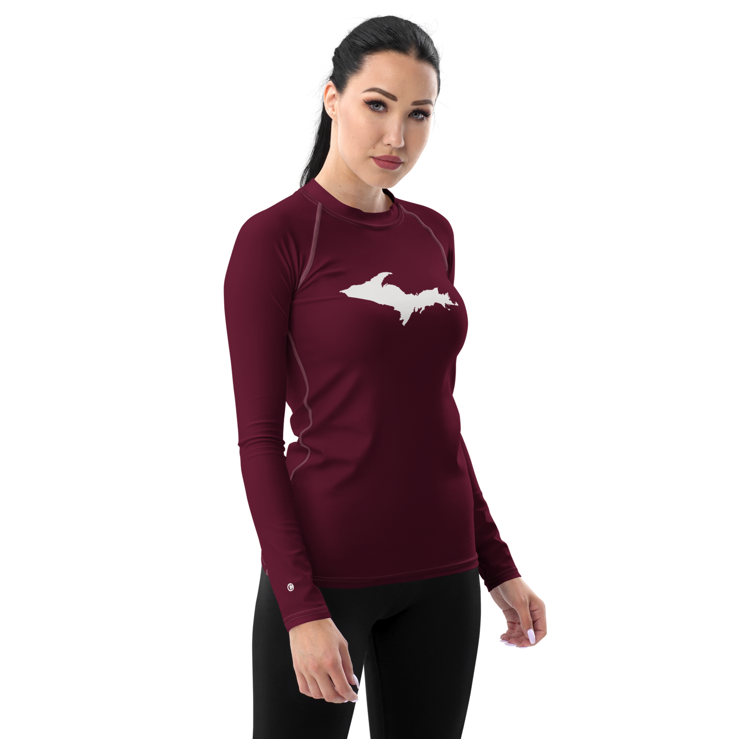 Michigan Upper Peninsula Rash Guard (w/ UP Outline) | Women's - Old Mission Burgundy