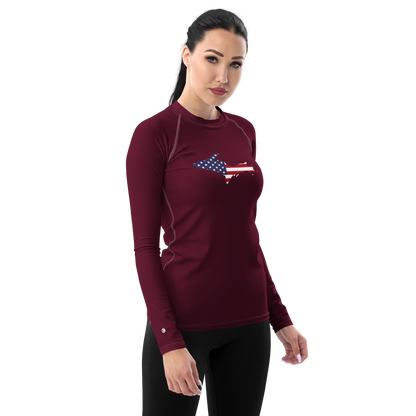 Michigan Upper Peninsula Rash Guard (w/ UP USA Flag) | Women's - Old Mission Burgundy