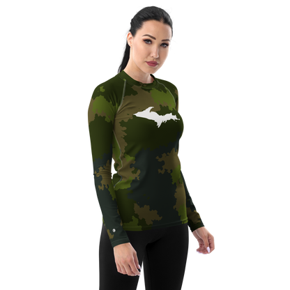 Michigan Upper Peninsula Rash Guard (w/ UP Outline) | Women's - Woodland Camo