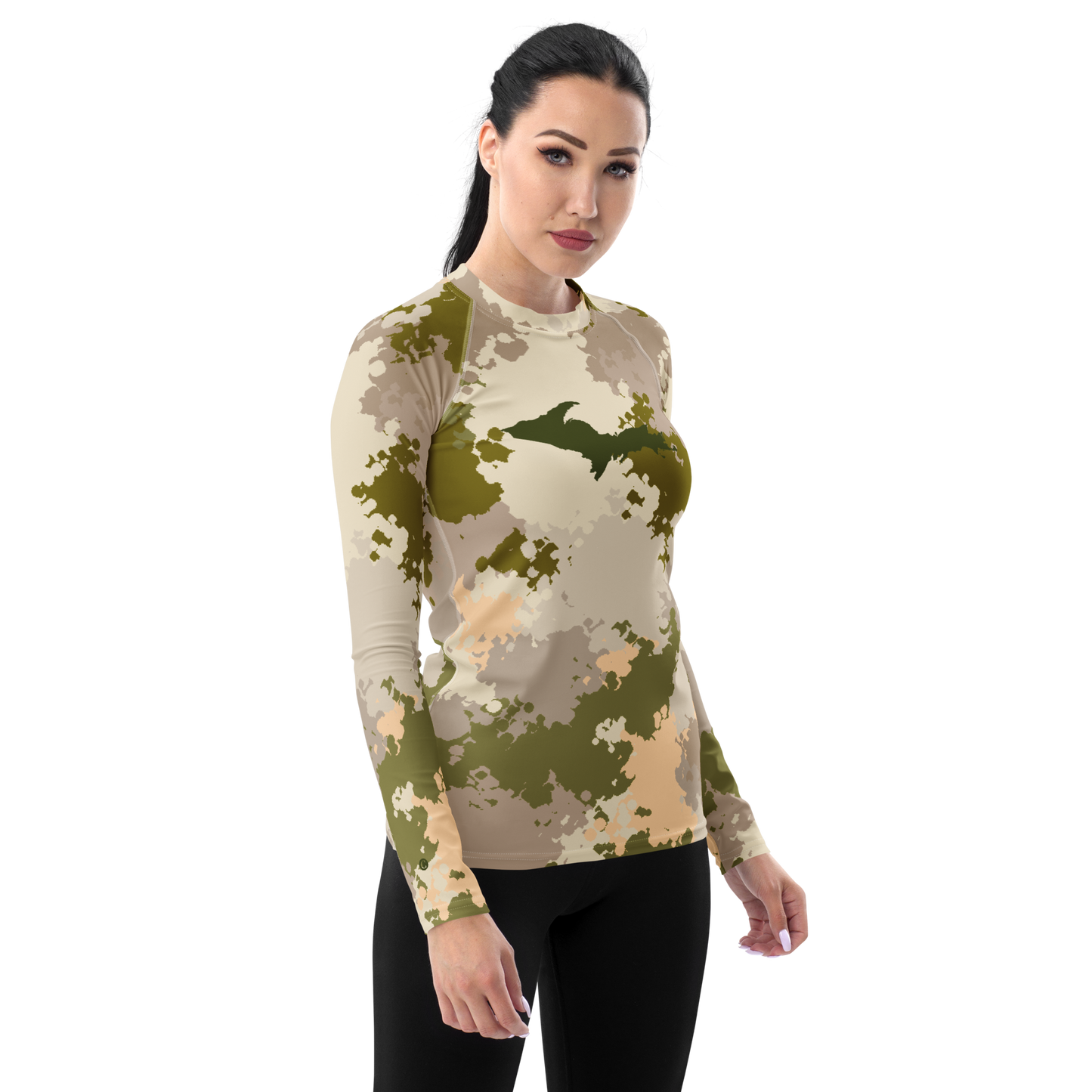 Michigan Upper Peninsula Rash Guard (w/ UP Outline) | Women's - Rosy Mound Camo