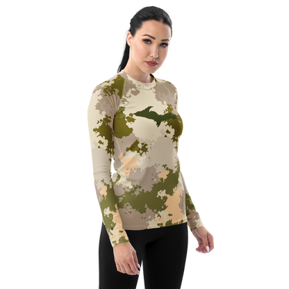 Michigan Upper Peninsula Rash Guard (w/ UP Outline) | Women's - Rosy Mound Camo