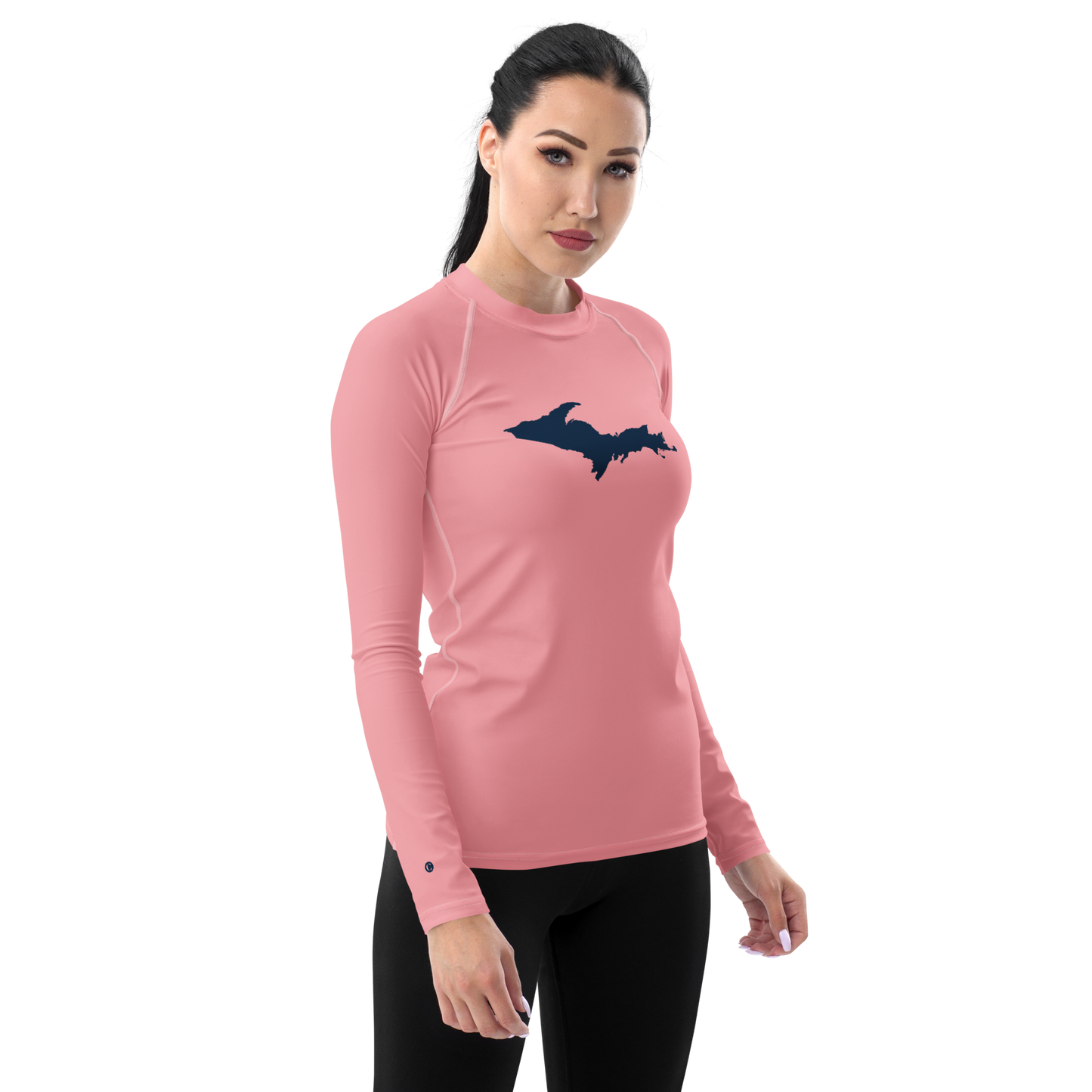 Michigan Upper Peninsula Rash Guard (w/ UP Outline) | Women's - Strawberry Pink