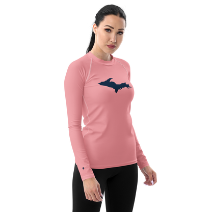 Michigan Upper Peninsula Rash Guard (w/ UP Outline) | Women's - Strawberry Pink