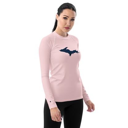 Michigan Upper Peninsula Rash Guard (w/ UP Outline) | Women's - Pale Pink