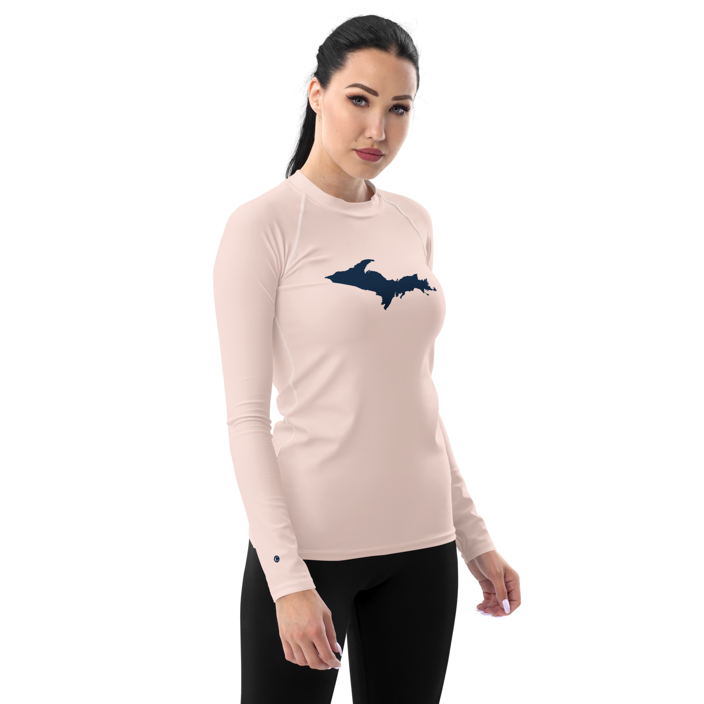 Michigan Upper Peninsula Rash Guard (w/ UP Outline) | Women's - Champagne Pink