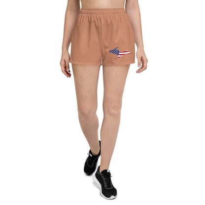 Michigan Upper Peninsula Athletic Shorts (w/ UP USA Flag Outline) | Women's - Copper Color