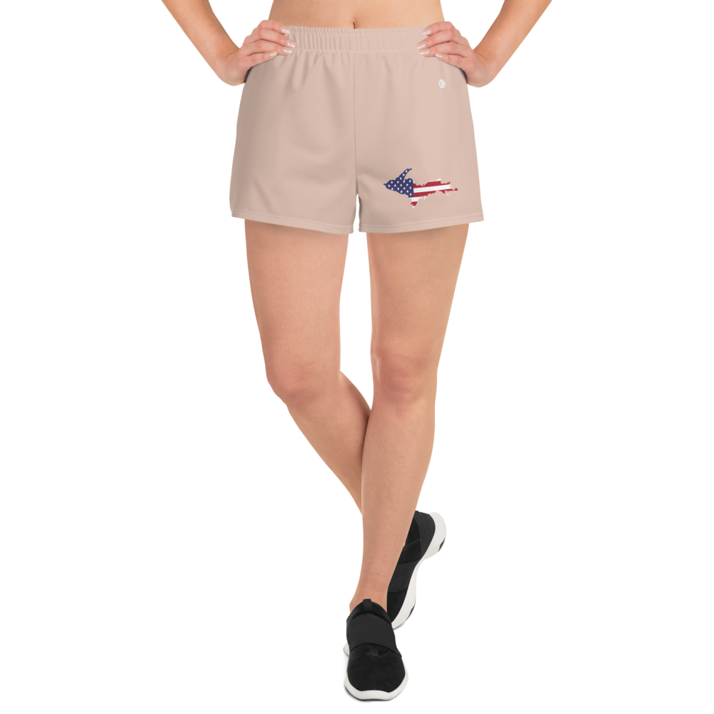 Michigan Upper Peninsula Athletic Shorts (w/ UP USA Flag Outline) | Women's - Rose Gold