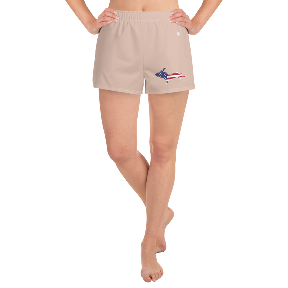 Michigan Upper Peninsula Athletic Shorts (w/ UP USA Flag Outline) | Women's - Rose Gold