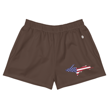 Michigan Upper Peninsula Athletic Shorts (w/ UP USA Flag Outline) | Women's - Hickory Color