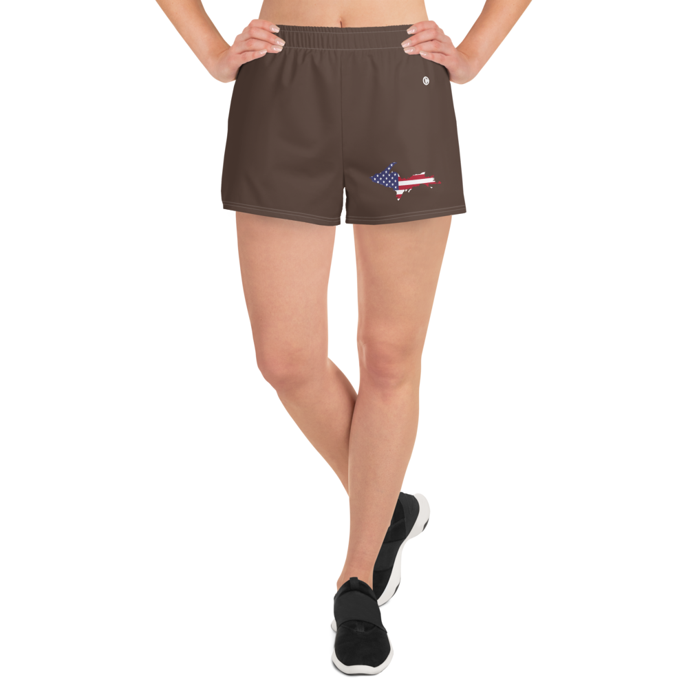 Michigan Upper Peninsula Athletic Shorts (w/ UP USA Flag Outline) | Women's - Hickory Color