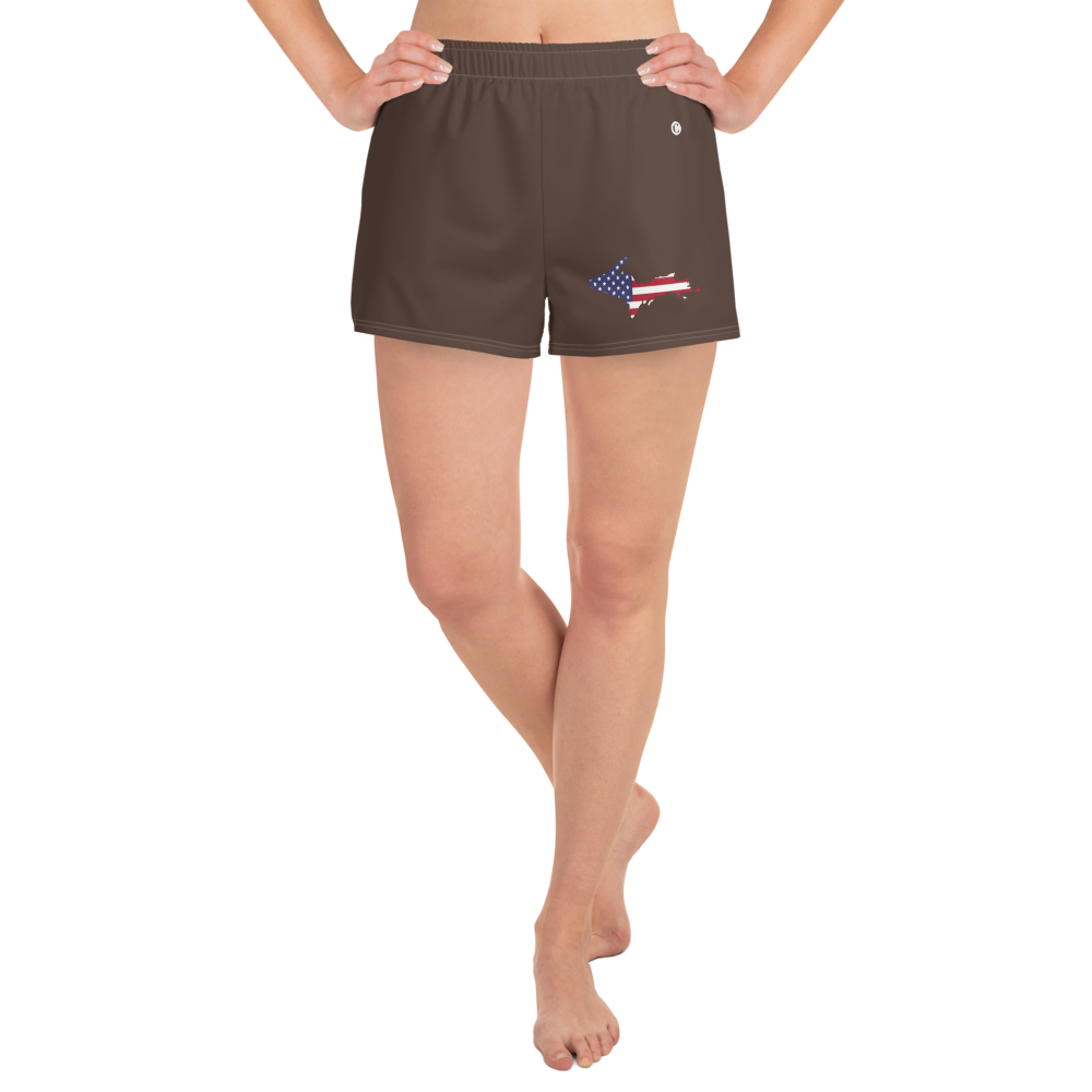 Michigan Upper Peninsula Athletic Shorts (w/ UP USA Flag Outline) | Women's - Hickory Color