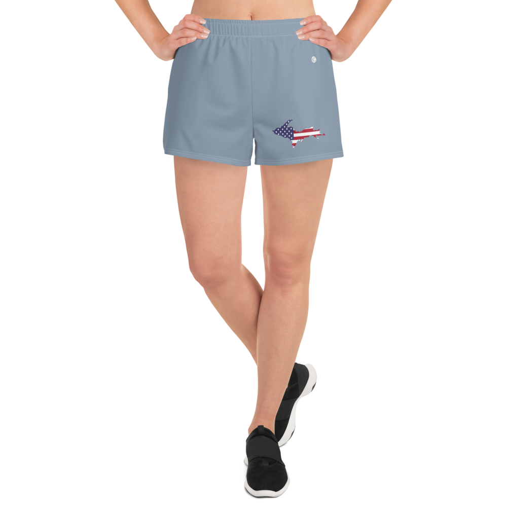 Michigan Upper Peninsula Athletic Shorts (w/ UP USA Flag Outline) | Women's - B-24 Grey