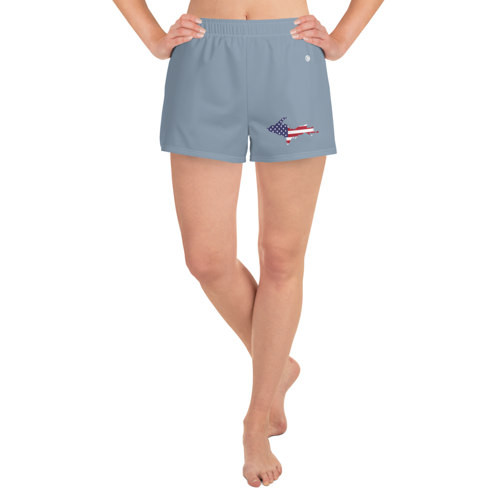 Michigan Upper Peninsula Athletic Shorts (w/ UP USA Flag Outline) | Women's - B-24 Grey