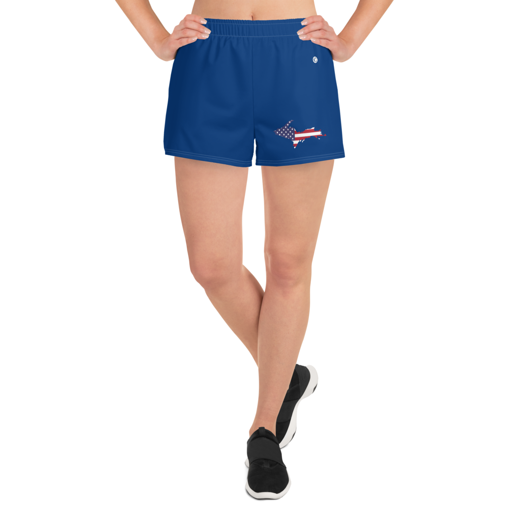 Michigan Upper Peninsula Athletic Shorts (w/ UP USA Flag Outline) | Women's - Dearborn Blue