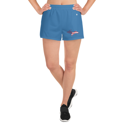 Michigan Upper Peninsula Athletic Shorts (w/ UP USA Flag Outline) | Women's - Lake Superior Blue