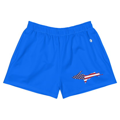 Michigan Upper Peninsula Athletic Shorts (w/ UP USA Flag Outline) | Women's - Motor Town Blue