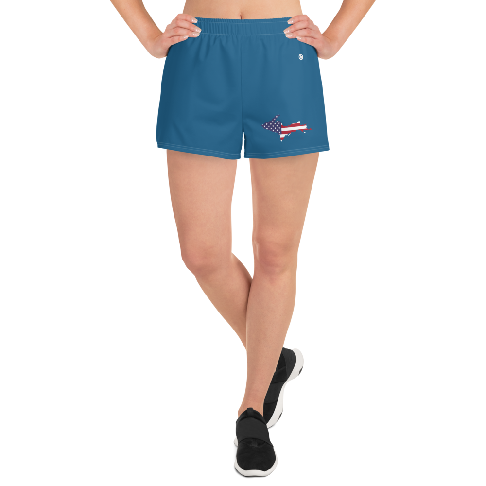 Michigan Upper Peninsula Athletic Shorts (w/ UP USA Flag Outline) | Women's - Blueberry