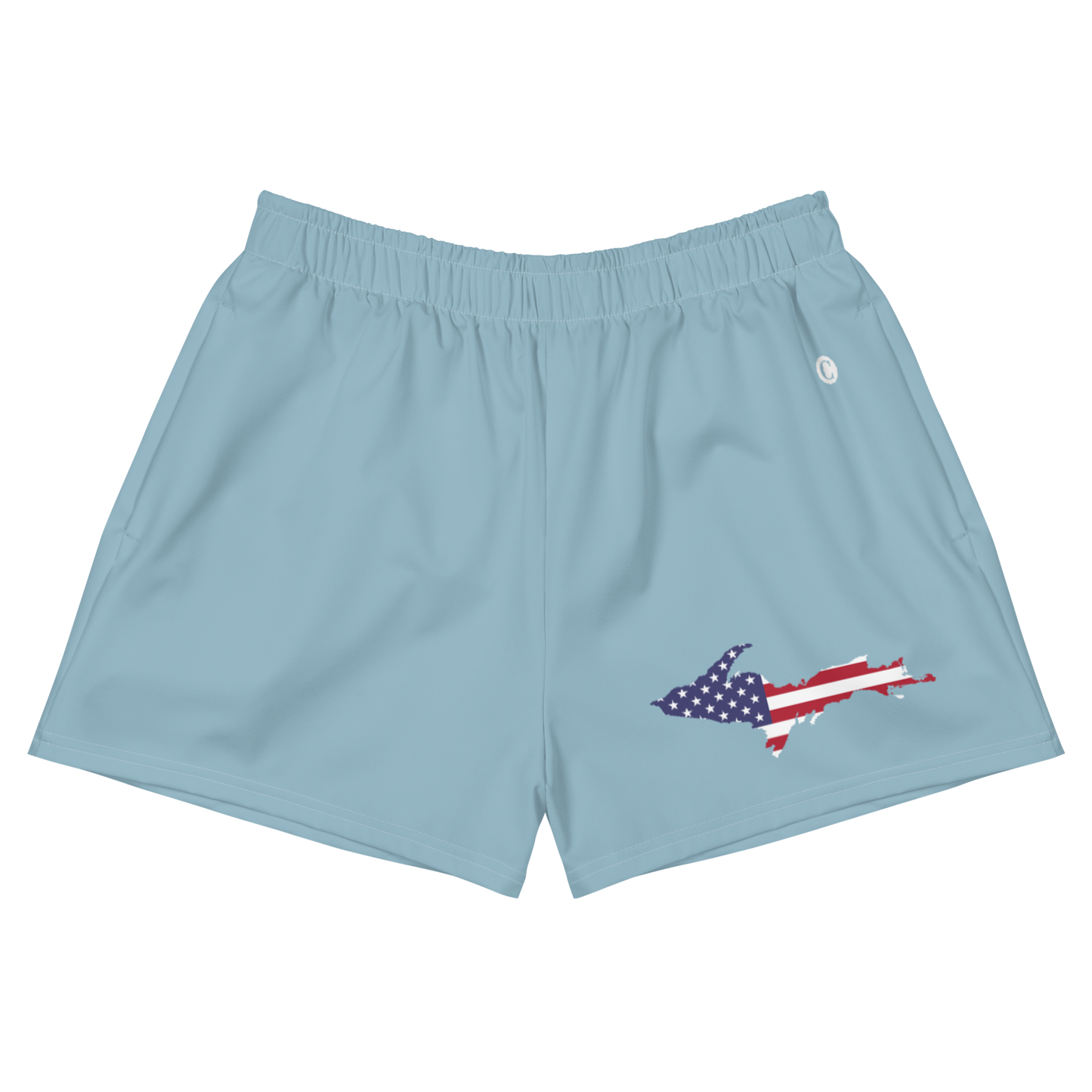 Michigan Upper Peninsula Athletic Shorts (w/ UP USA Flag Outline) | Women's - Opal Blue