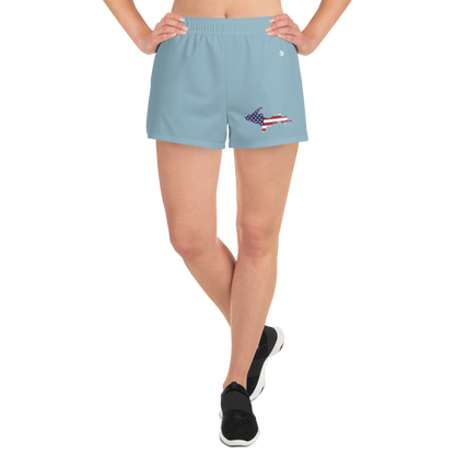 Michigan Upper Peninsula Athletic Shorts (w/ UP USA Flag Outline) | Women's - Opal Blue