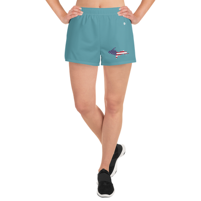 Michigan Upper Peninsula Athletic Shorts (w/ UP USA Flag Outline) | Women's - Lake Huron Blue