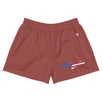 Michigan Upper Peninsula Athletic Shorts (w/ UP USA Flag Outline) | Women's - Ore Dock Red