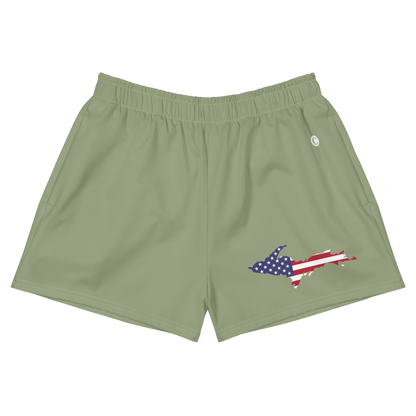 Michigan Upper Peninsula Athletic Shorts (w/ UP USA Flag Outline) | Women's - Beachgrass Green