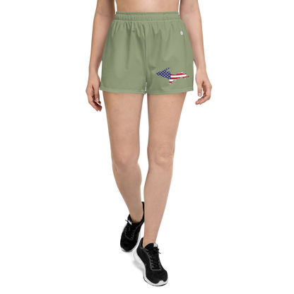 Michigan Upper Peninsula Athletic Shorts (w/ UP USA Flag Outline) | Women's - Beachgrass Green