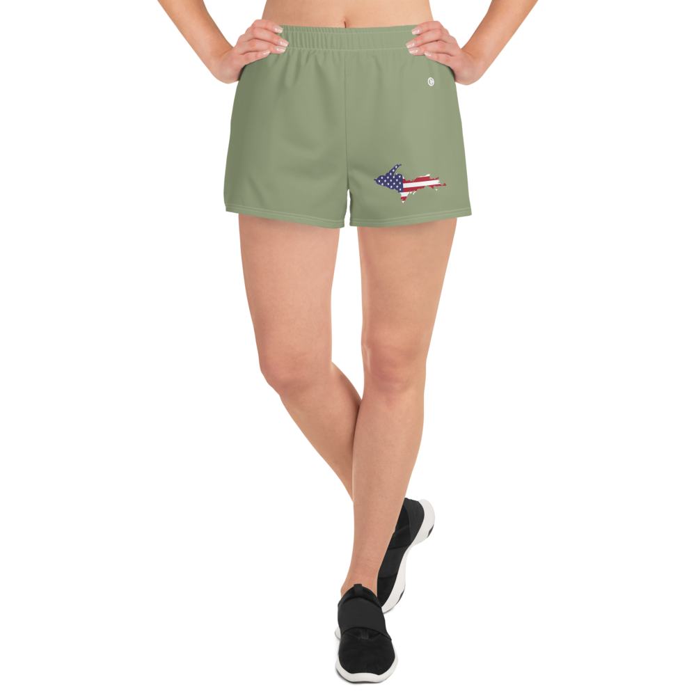 Michigan Upper Peninsula Athletic Shorts (w/ UP USA Flag Outline) | Women's - Beachgrass Green