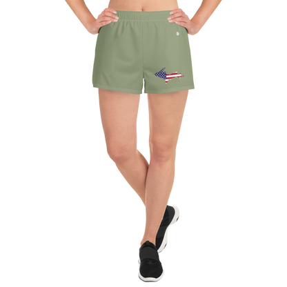 Michigan Upper Peninsula Athletic Shorts (w/ UP USA Flag Outline) | Women's - Beachgrass Green